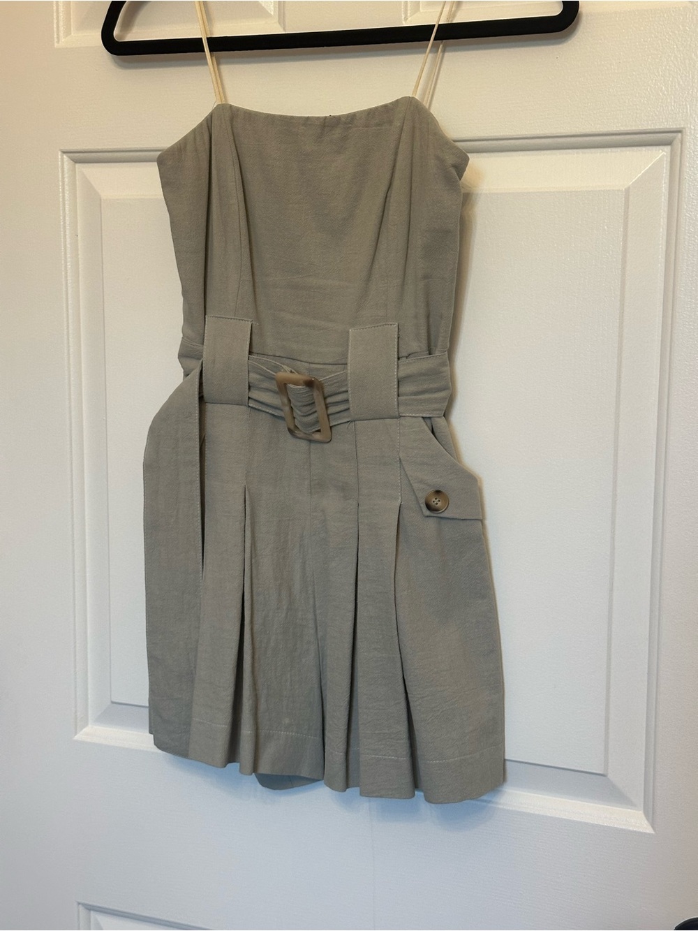 Mustard Seed Smocked Strapless Romper in Sage/Light Gray